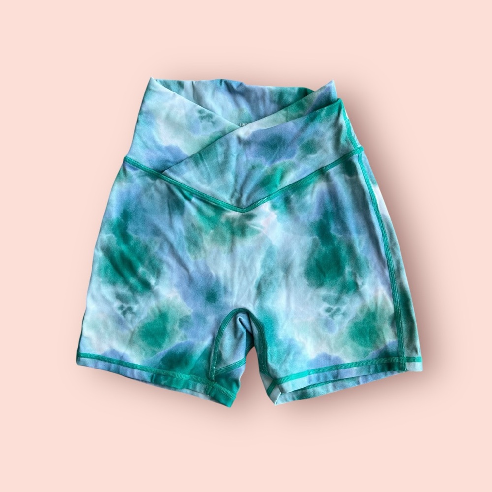 BuffBunny Blue Green Tie-Dye Athletic Shorts
